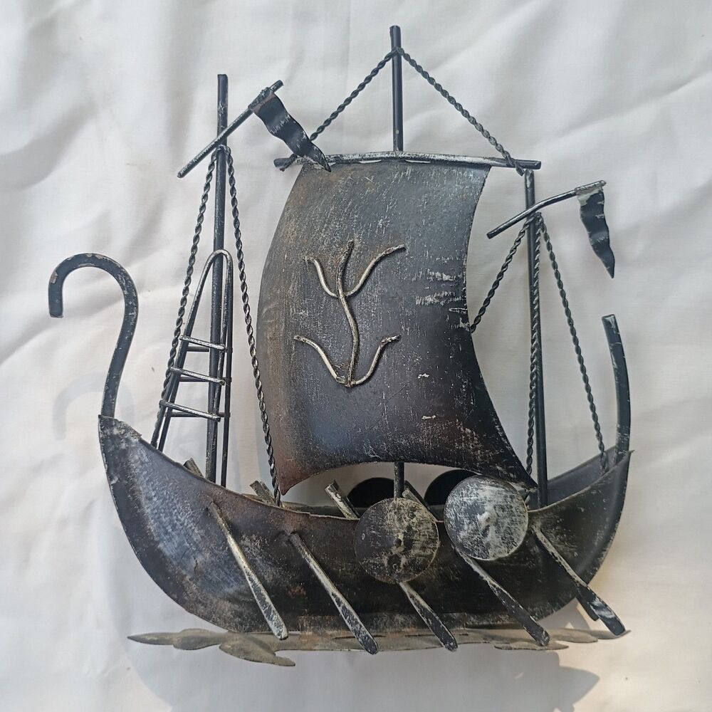 Vintage metal Viking Drakkar Longship; Danish Scandinavian Heritage, Home decor